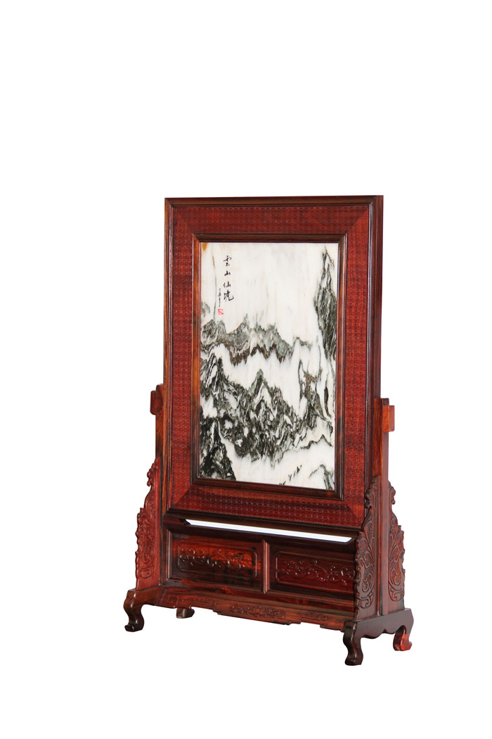 大紅酸枝云石臺(tái)屏